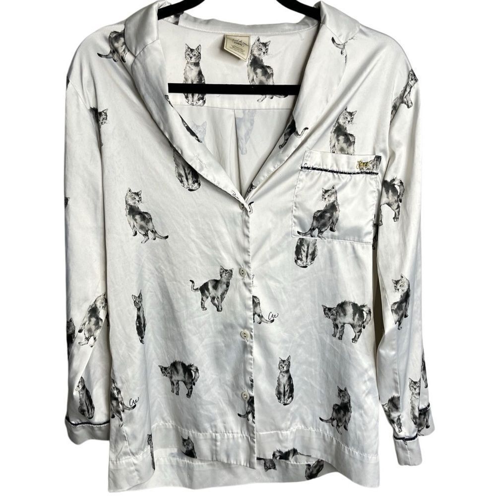 Gelato Pique Silky Cat Button Down Long sleeve PJ Top Size Medium